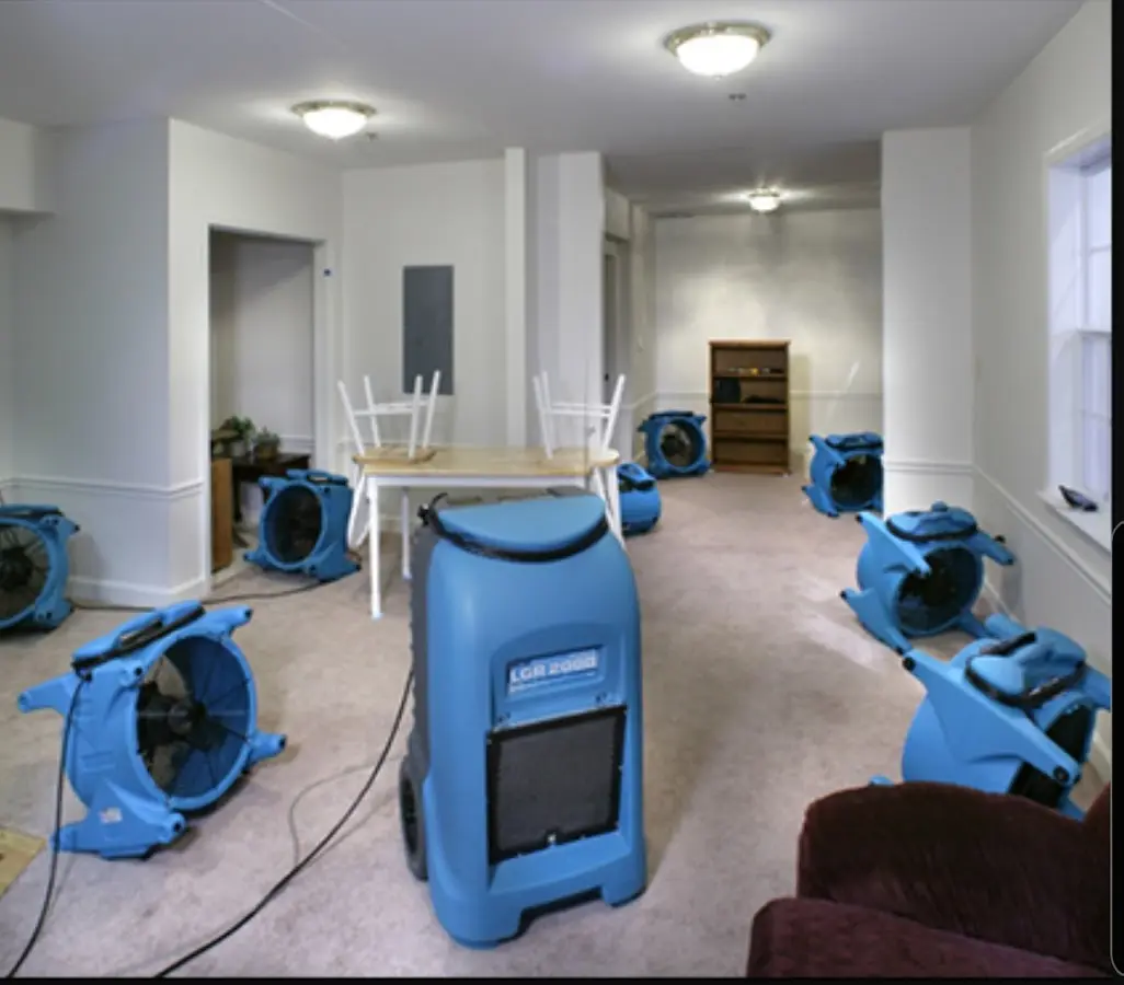 Air movers and dehumidifier setup for Water Damage Restoration in Bridgeton